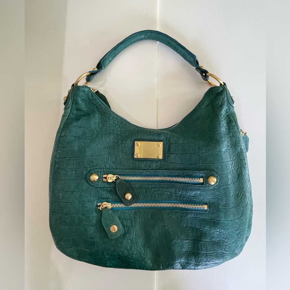 Linea Pelle Handbag Y2K Dylan Croco Leather Hobo Shoulder Turquoise Embossed